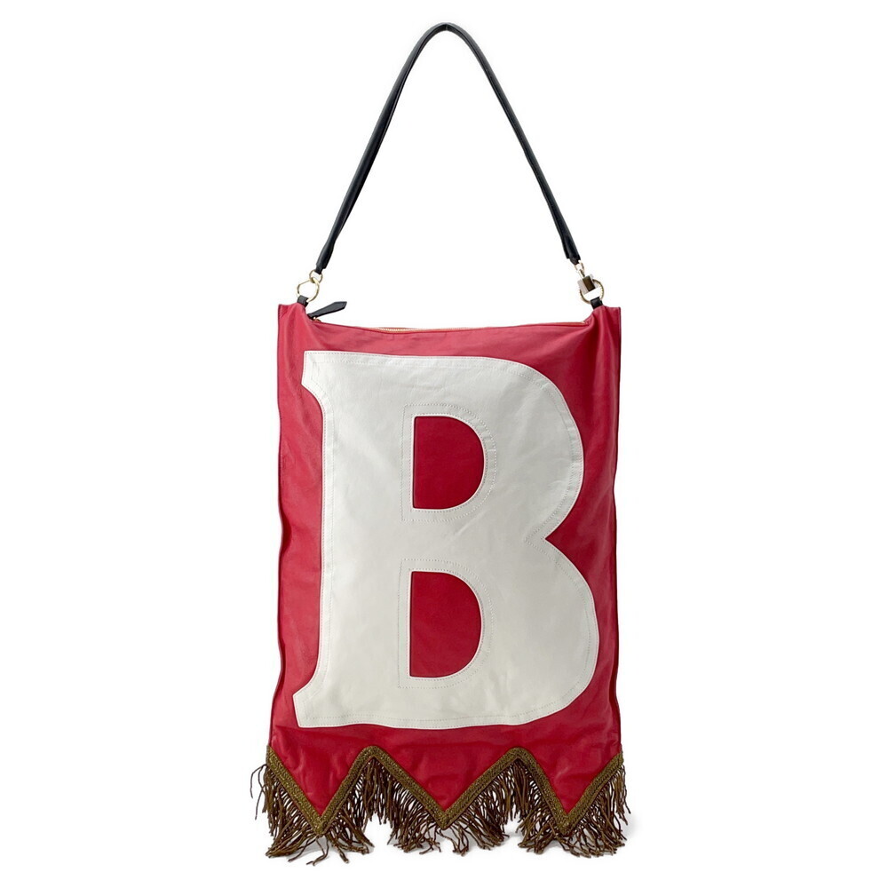 Burberry handbag BT logo fringe flag bag leather white